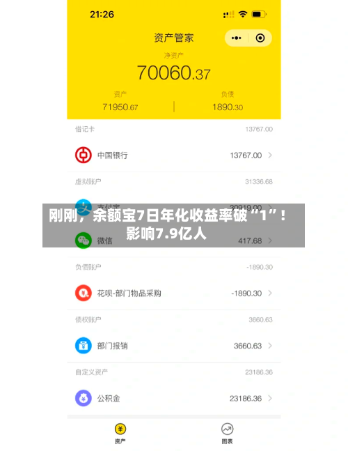 刚刚，余额宝7日年化收益率破“1”！影响7.9亿人-第2张图片