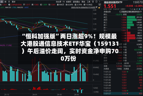 “恒科加强版”两日涨超9%！规模最大港股通信息技术ETF华宝（159131）午后溢价走阔，实时资金净申购700万份-第3张图片